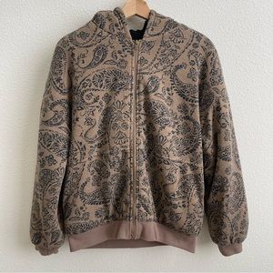 Brown Y2K Bella Swan Vibes Faux Sherpa Lined Paisley Print Full Zip Up Hoodie